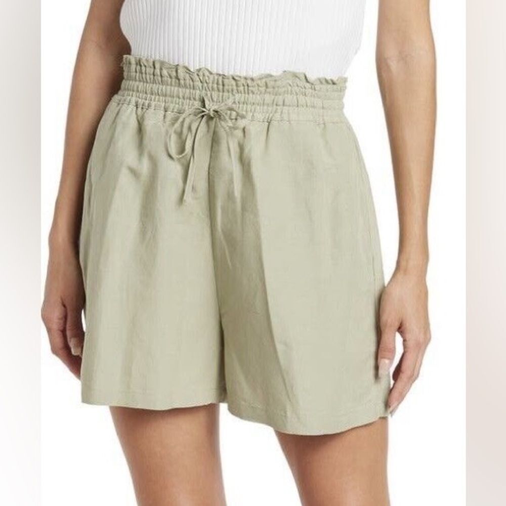 Blank NYC Linen Blend Drawstring Moss Green High Waisted Shorts Size Small NWT